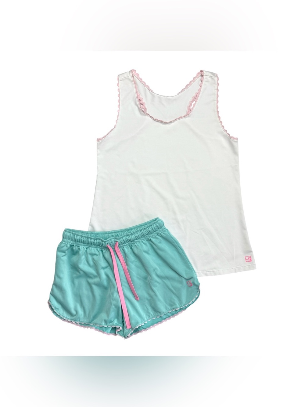 SET Athleisure Tank Shorts Outfit White Mint Green M 8-10